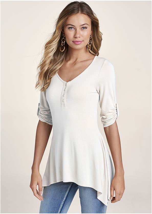 Front View Henley High-Low Top