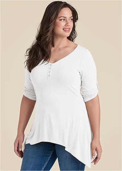 Plus Size Henley High-Low Top