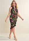Front View Mixed Print Collared Dress