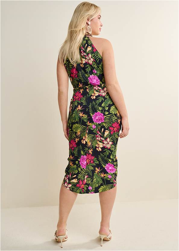 Back View Mixed Print Collared Dress