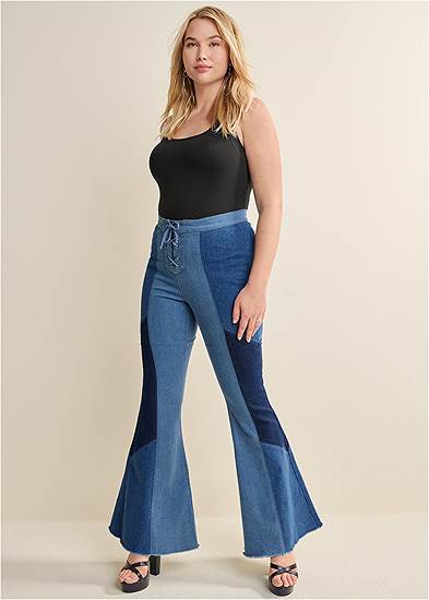 Plus Size Color Block Flare Jeans