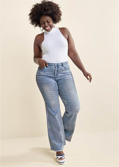 Plus Size Mid-Rise Star Flare Jeans