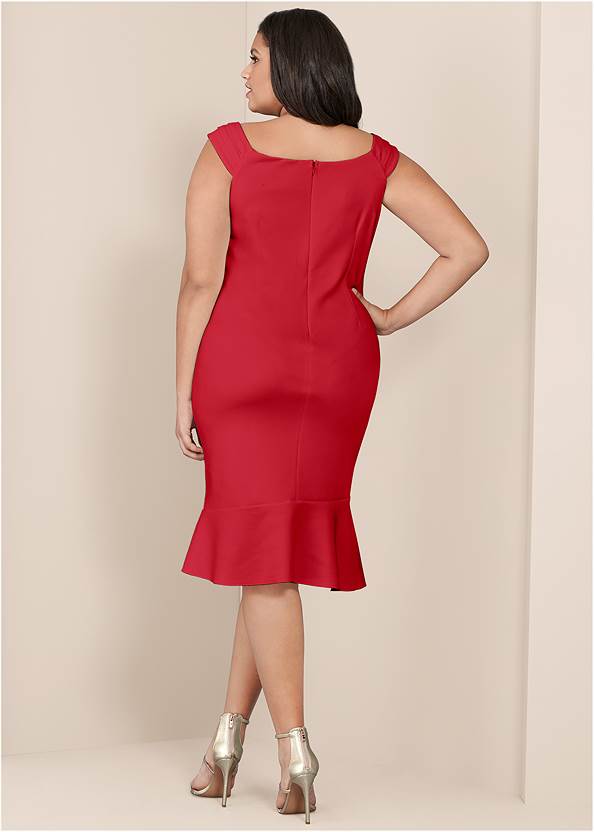 Cap Sleeve Ruffle Detail Dress in Red | VENUS