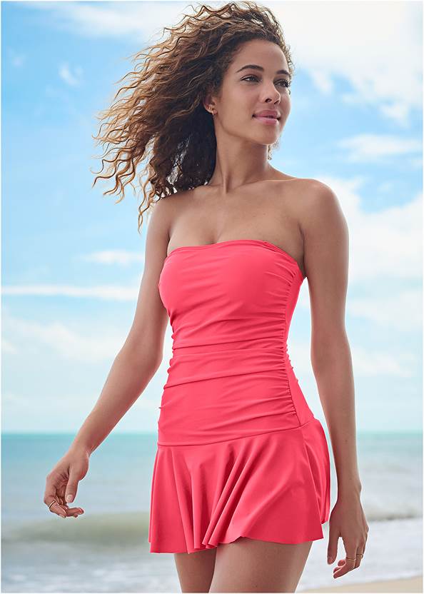 Front View Skirted Bandeau One-Piece