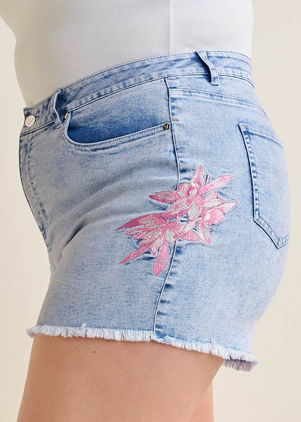 Alternate View Embroidered Cutoff Shorts