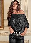 Front View Off-The-Shoulder Sequin Top