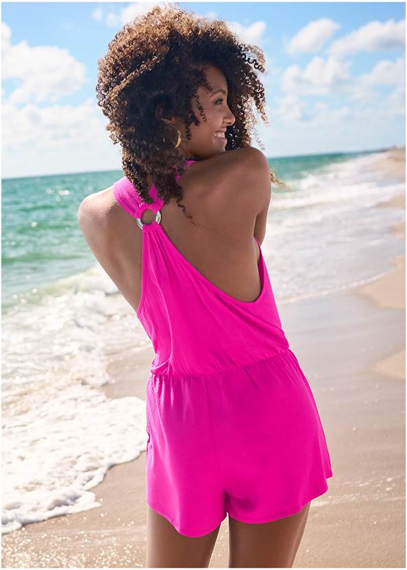 Cropped back view Surplice Romper Cover-Up
