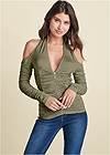 Alternate View Zip-Up Ruched V-Neck Top