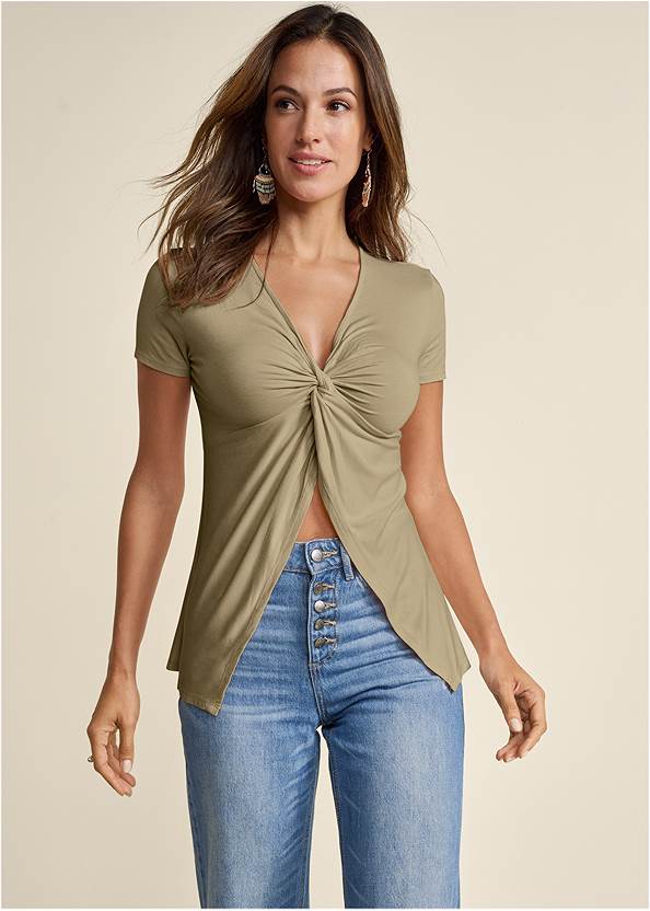 Cropped front view Flyaway Twist-Front Top