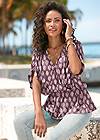 Front View Printed Faux-Wrap Top