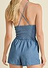 Detail back view Smocked Chambray Romper