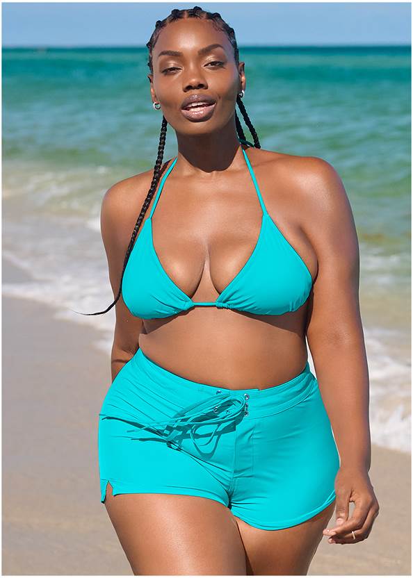 Lace-Up Boardshorts,Bahama String Bikini Top,Bali Scoop Bikini Bottom