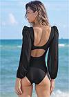 Cropped back view Mesh Sleeve One-Piece