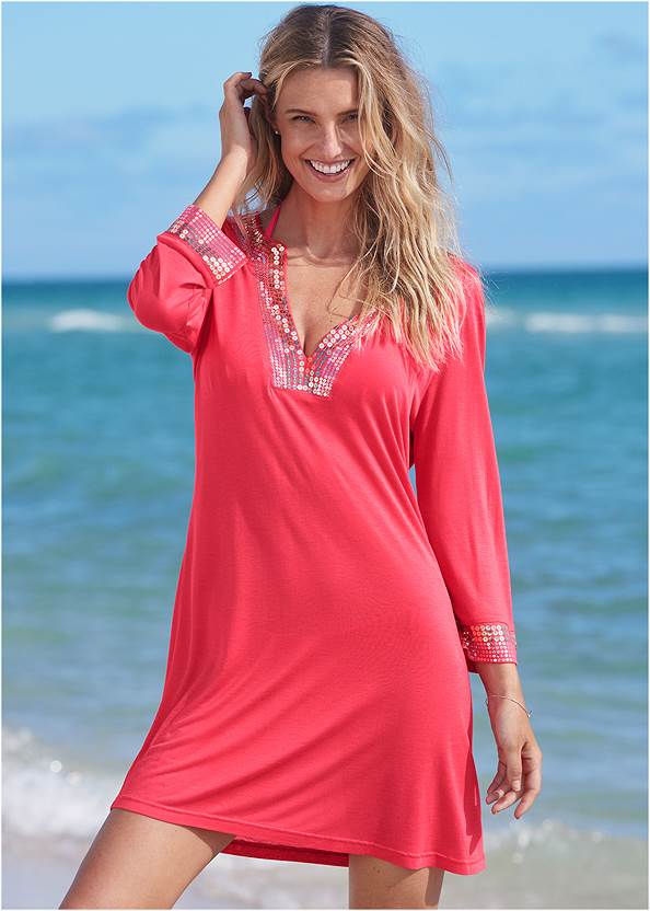 Sequin Cover-Up Dress,Enhancer Push-Up Triangle Top,Classic Hipster Mid-Rise Bottom,Goddess Enhancer Push-Up Top,Full Coverage Mid-Rise Hipster Bikini Bottom,Crisscross One-Piece,Embellished Tunic Cover-Up
