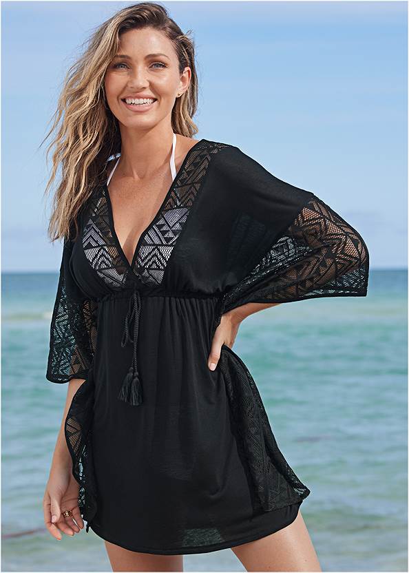 Front View Crochet Trim Tunic Cover-Up