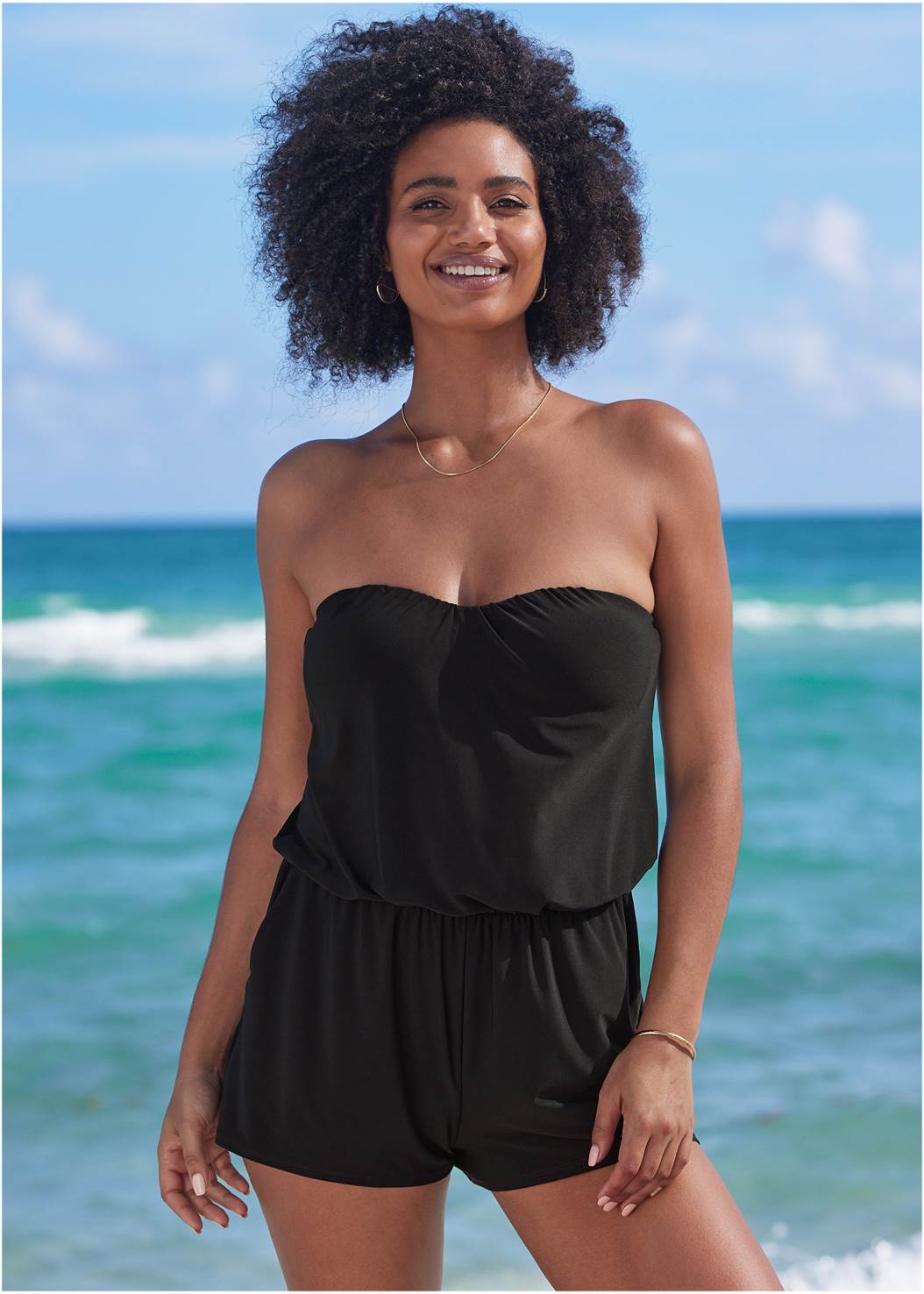 Bandeau Romper One-Piece Swimsuit in Black Beauty | VENUS