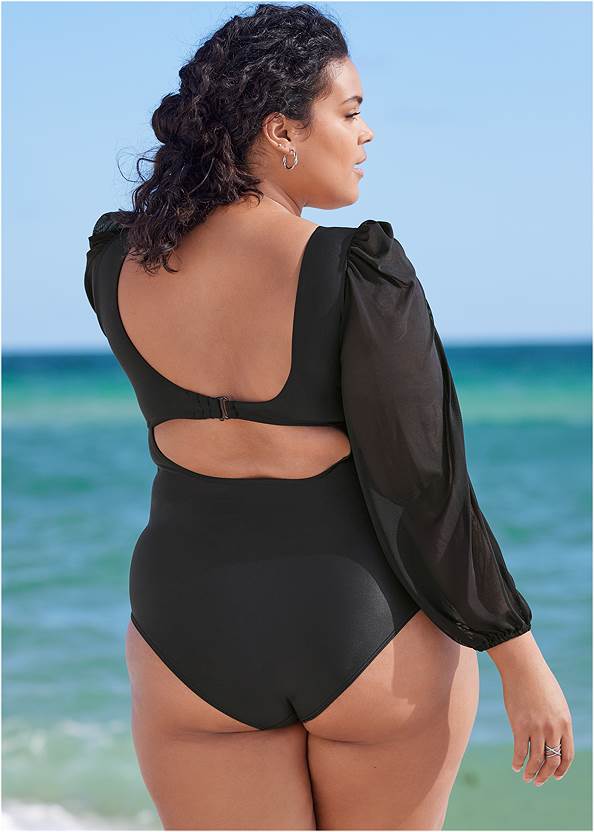 Back View Mesh Sleeve One-Piece