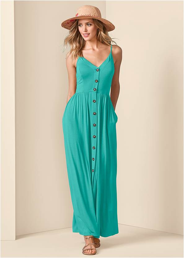 Full front view Button-Front Maxi Dress