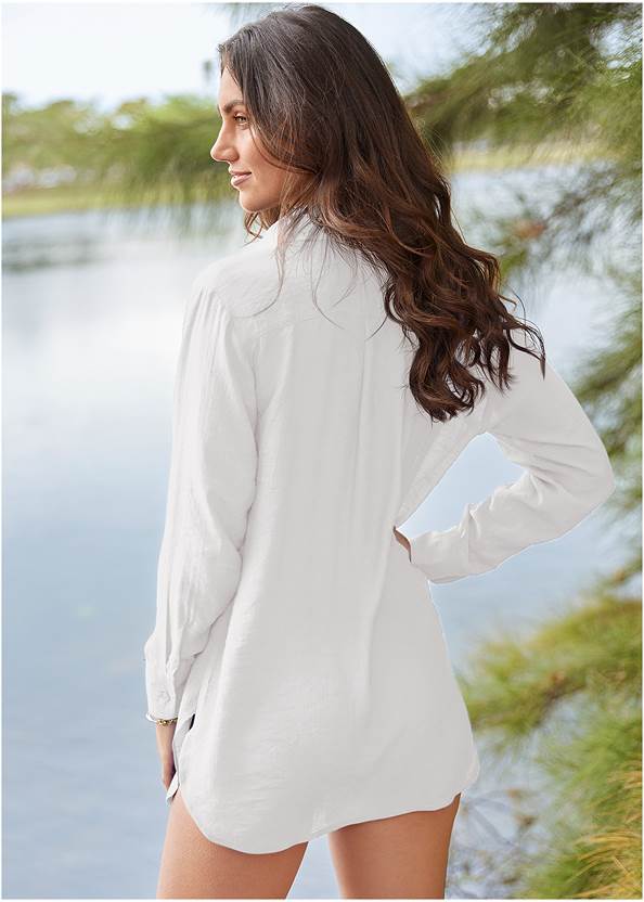 Full back view Button Down Cover-Up Shirt