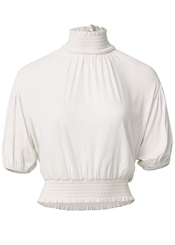 Ghost with background  view Smocked Mock-Neck Crop Top