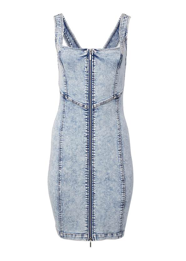 Ghost with background  view Zip-Front Tank Denim Dress