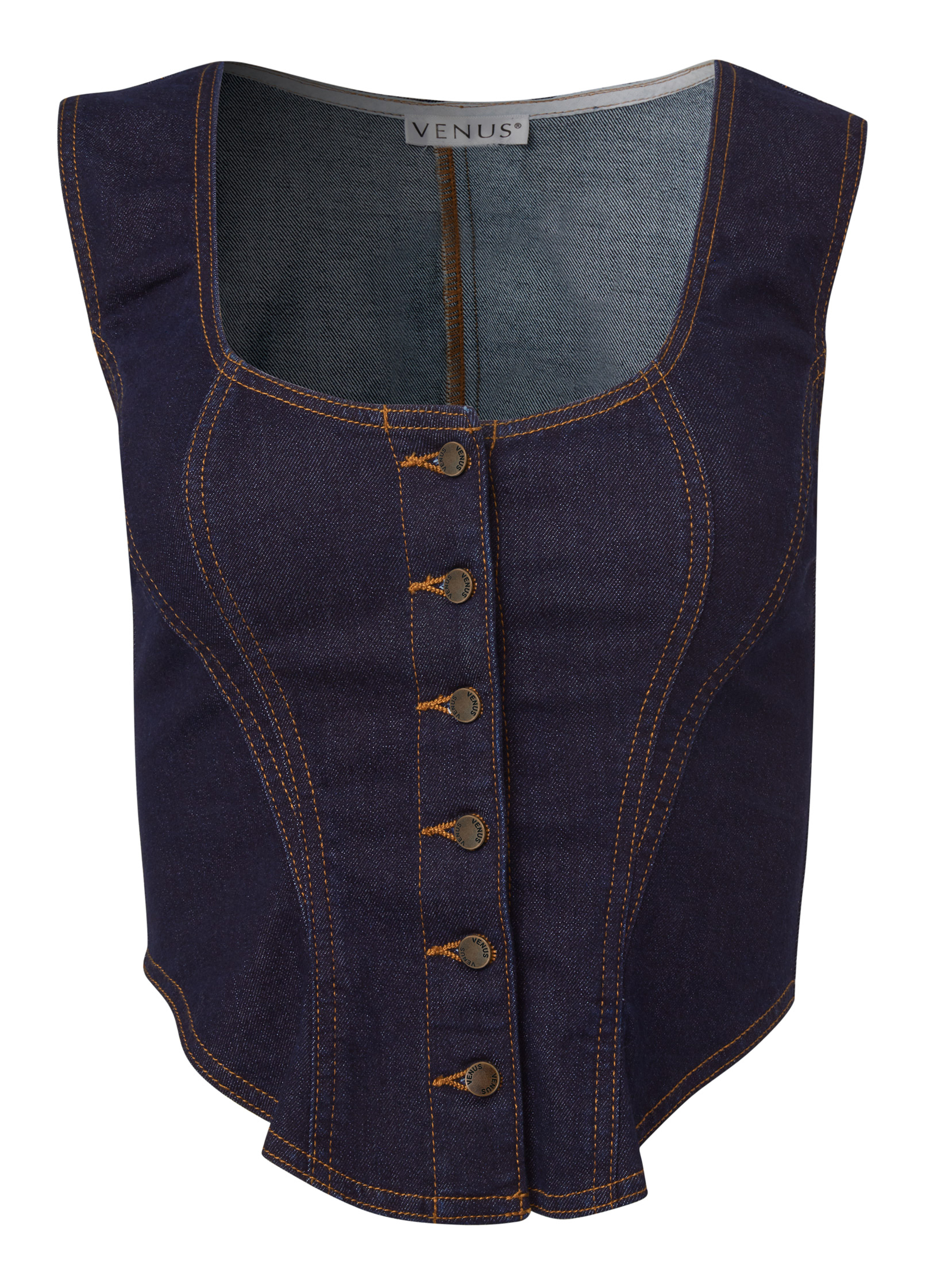 Button-up denim corset top in Medium Wash | VENUS