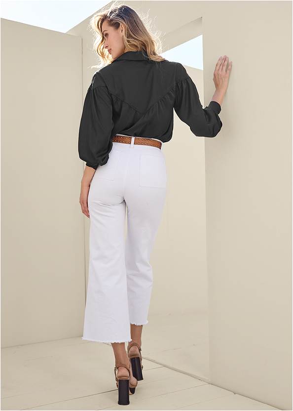 Back View Satin Long Sleeve Blouse