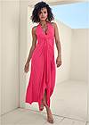 Full front view Plunging Knot Maxi Dress