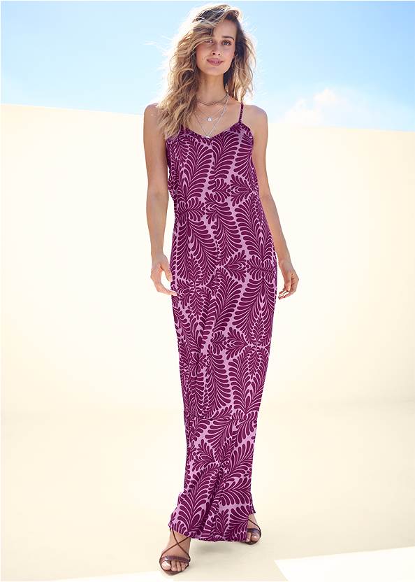 Tassel Tie-Back Maxi Dress,Strapless Backless Bra,Pointed Lace-Up Heels,Layered Paperclip Necklace