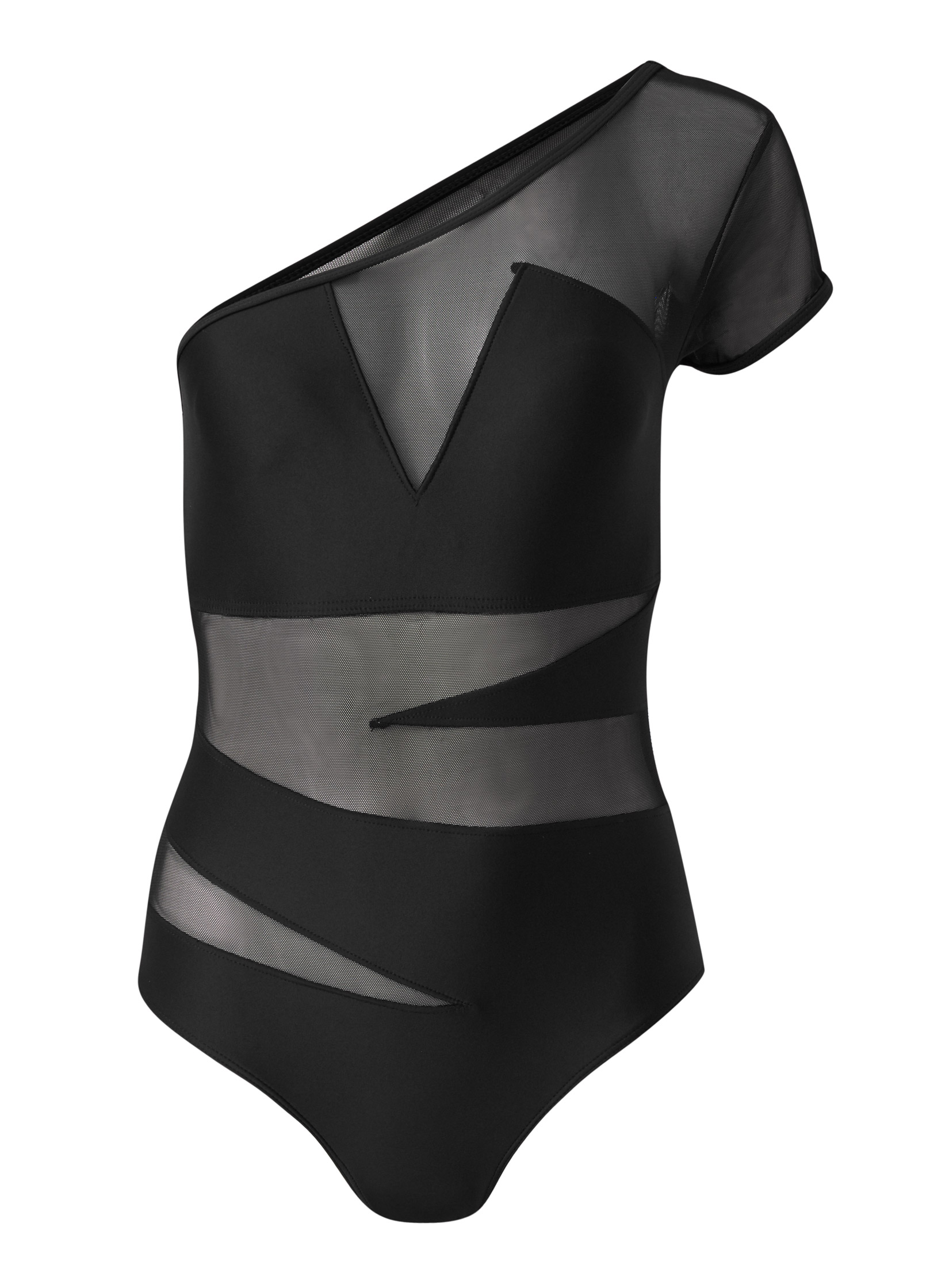 Asymmetrical Mesh One-Piece Swimsuit in Black Beauty | VENUS