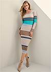 Front View Striped Sweater Midi Dress