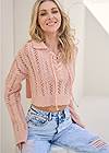Front View Cropped Pointelle Sweater