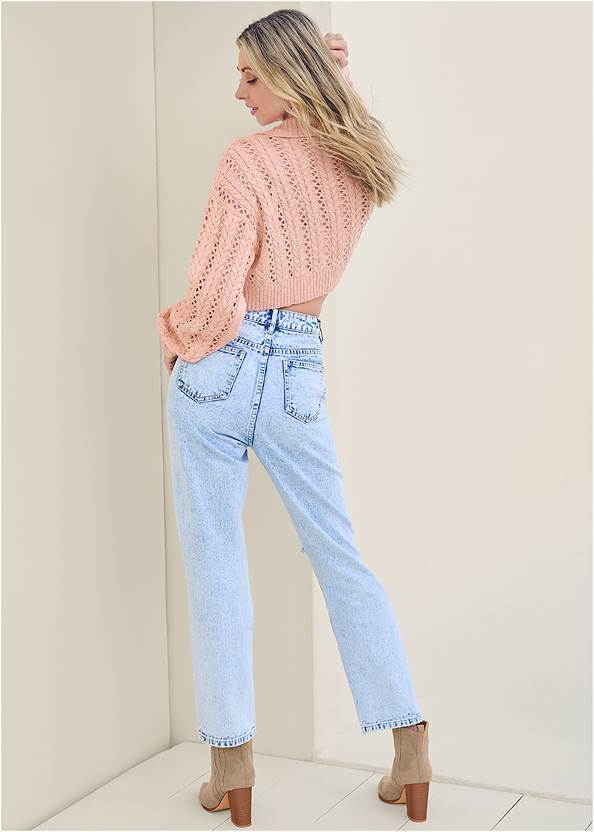 Back View Cropped Pointelle Sweater