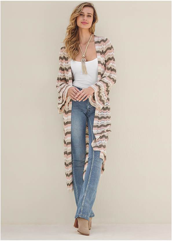 Front View Pointelle Striped Duster