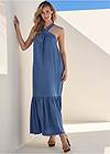 Full Front View Chambray Tiered Maxi Dress