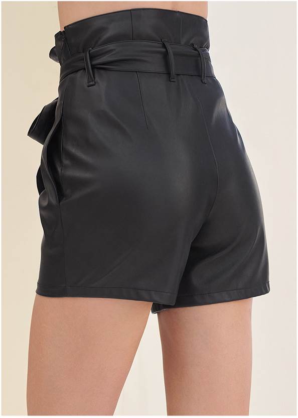 Alternate View Belted Faux-Leather Shorts
