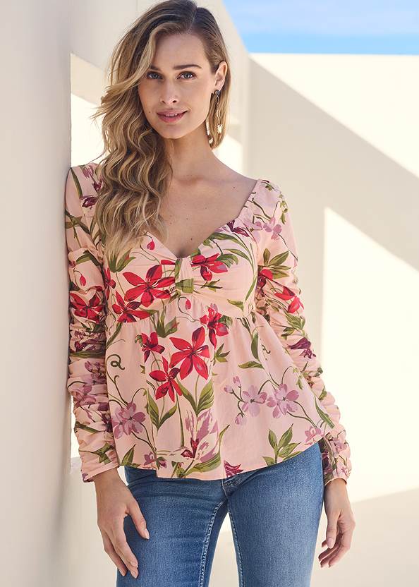 Front View Floral Babydoll Top