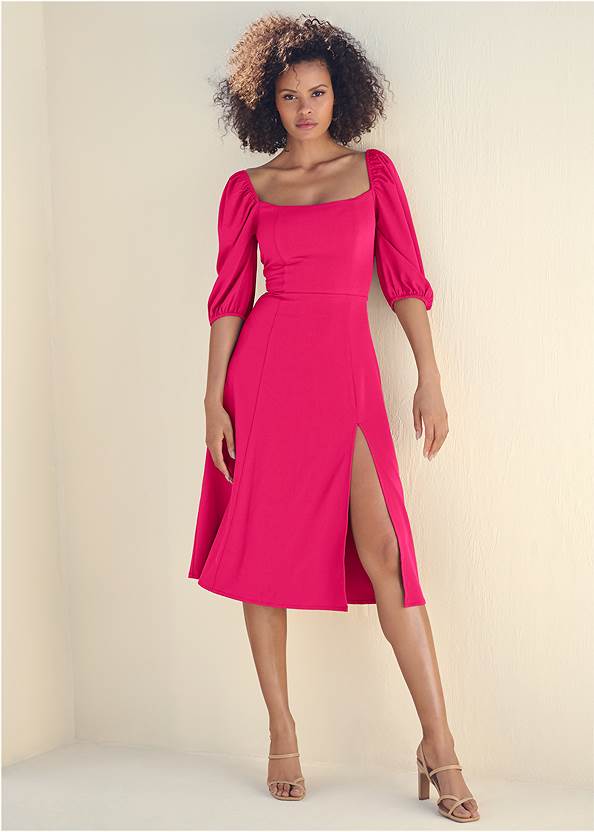Square Neck Midi Dress,Strappy Toe Loop Heels,Pointed Lace-Up Heels,Textured Hoop Earring Set