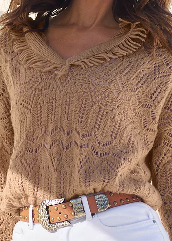 Detail front view Fringe Pointelle Pullover