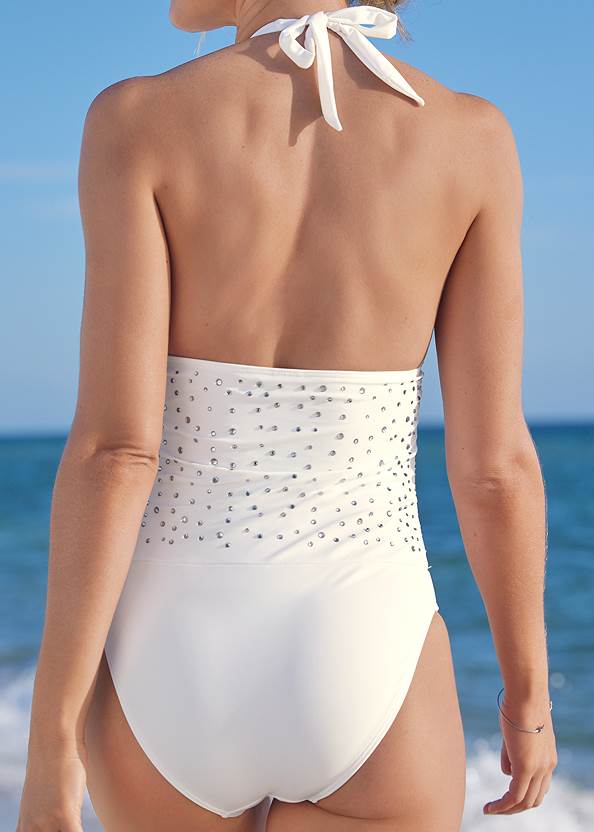 Detail back view Jeweled Halter One-Piece