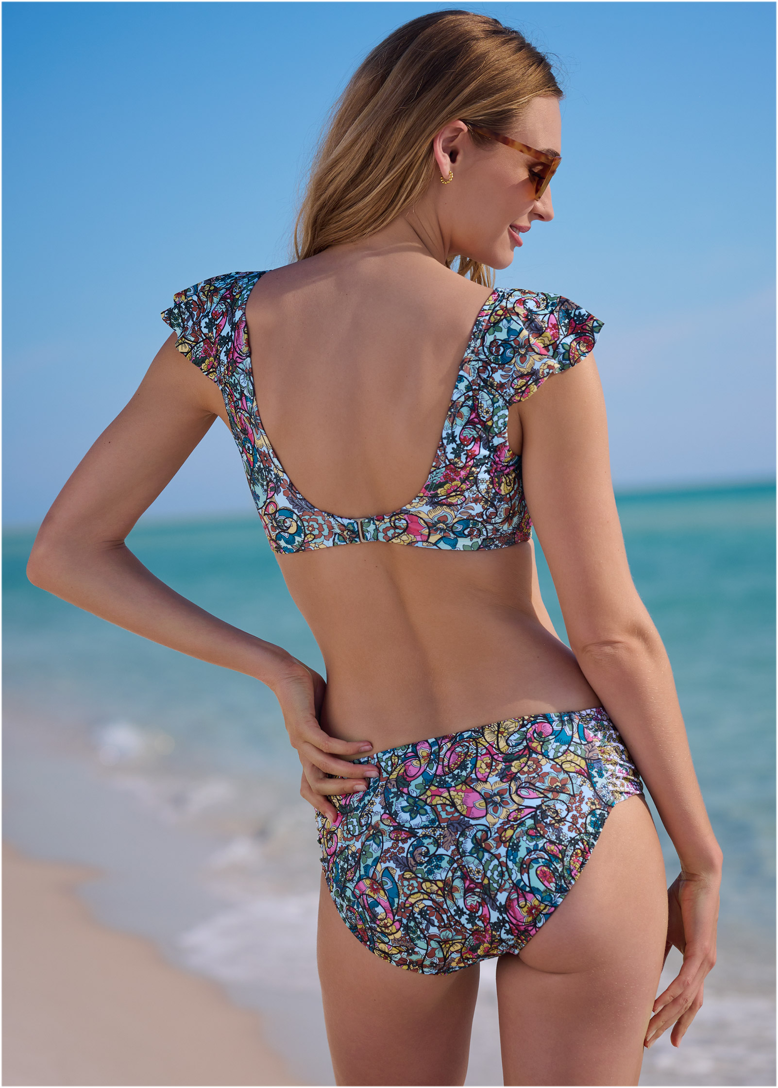 Flutter Sleeve Swim Top in Floral Mosaic Bikini VENUS