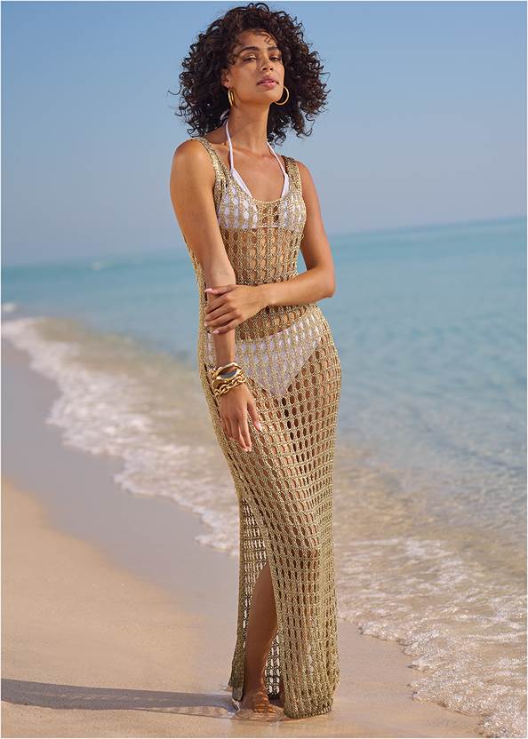 Bling Maxi Dress Cover-Up,Triangle String Bikini Top,Full Coverage Mid-Rise Hipster Bikini Bottom,Marilyn Underwire Push-Up Halter Top,Classic Hipster Mid-Rise Bottom,Crisscross One-Piece,Enhancer Push-Up Triangle Top