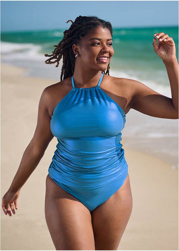 Front View Shimmer High Neck Tankini