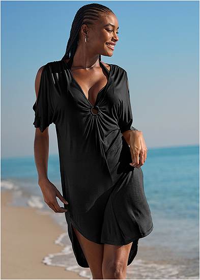 Plus Size Ring Front Dolman Cover-Up