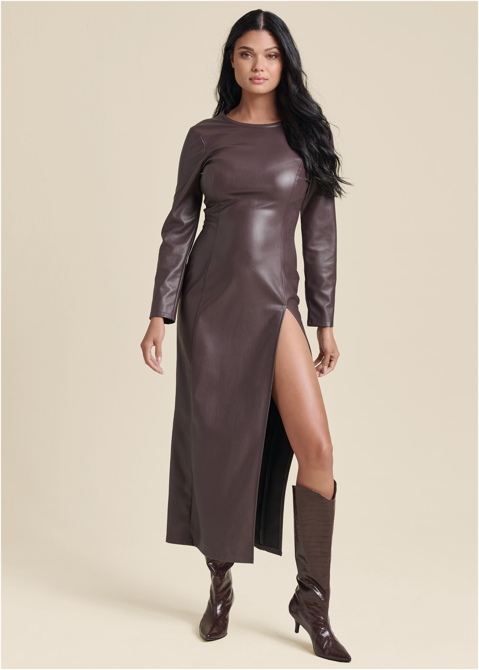 Venus faux 2025 leather dress