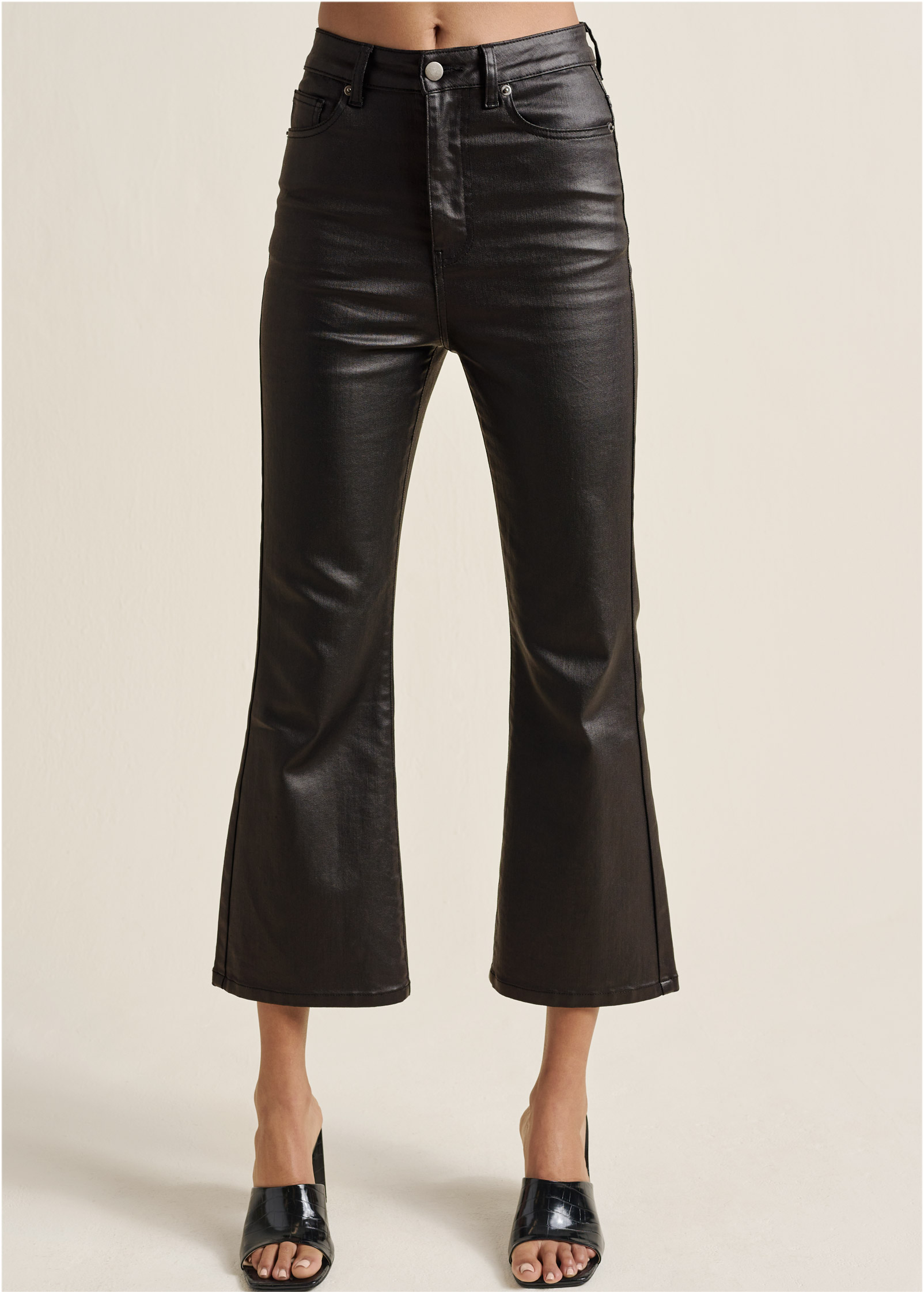 Coated Kick Flare Jeans in Black - Denim | VENUS