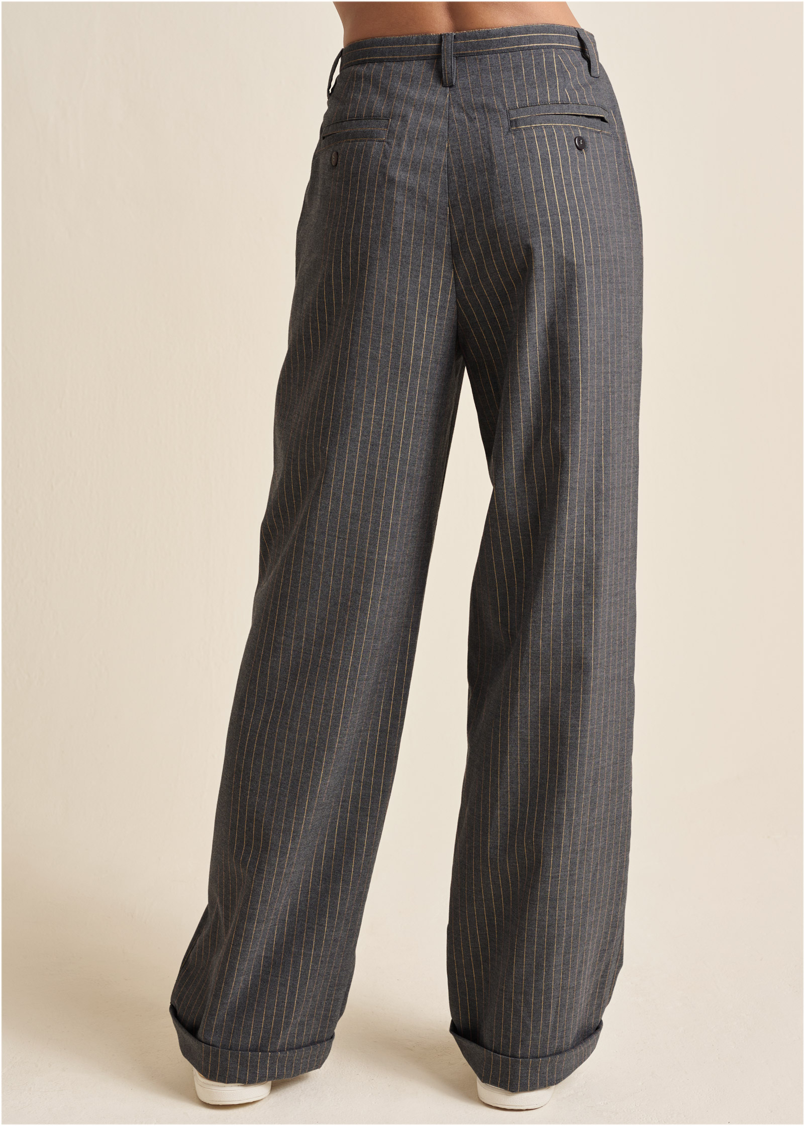 STRIPE WIDE LEG TROUSERS in Grey & Gold | VENUS