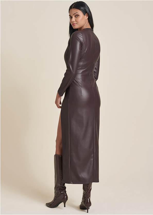 Full back view Faux Leather Column Dress