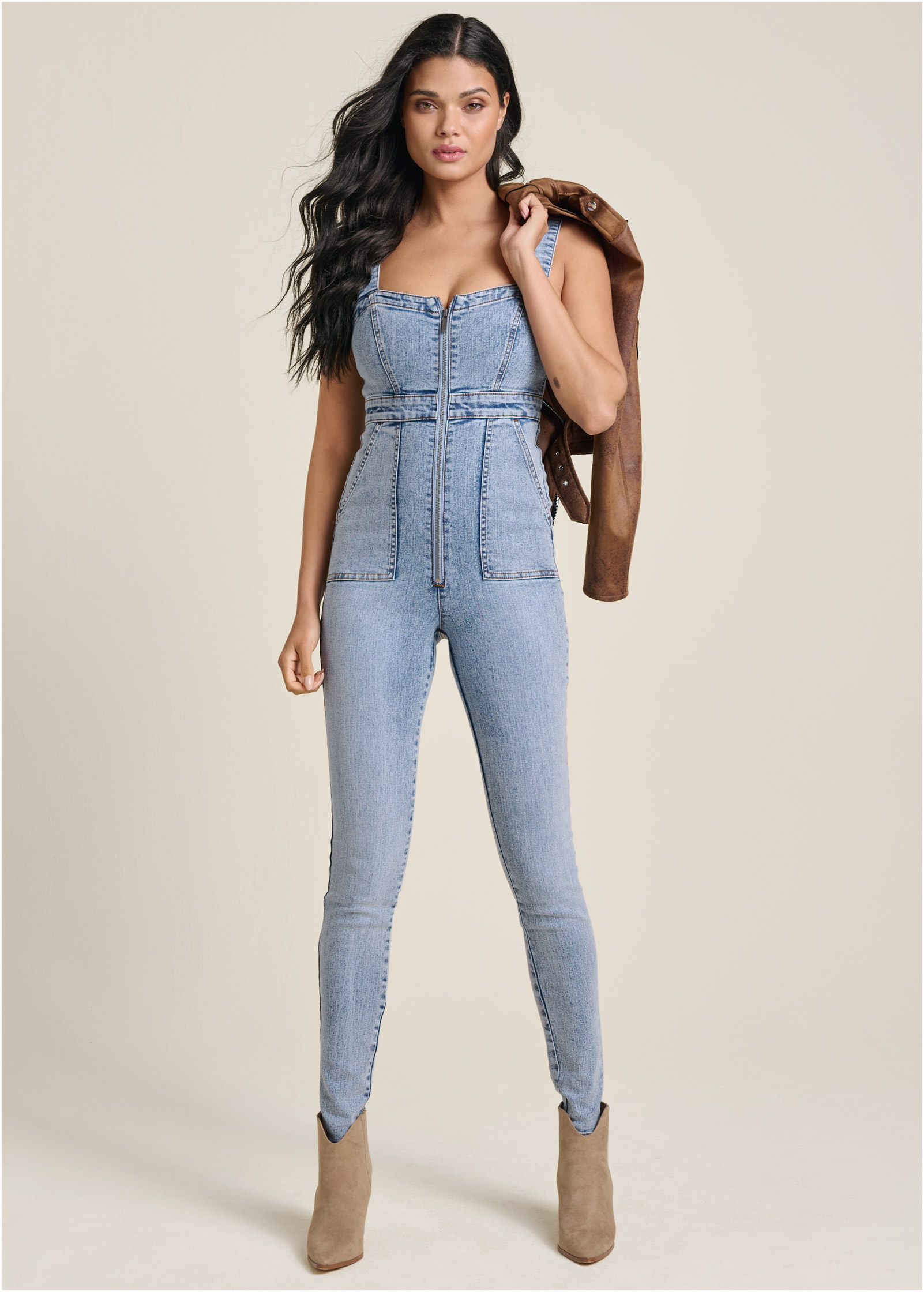 Venus store denim jumpsuit