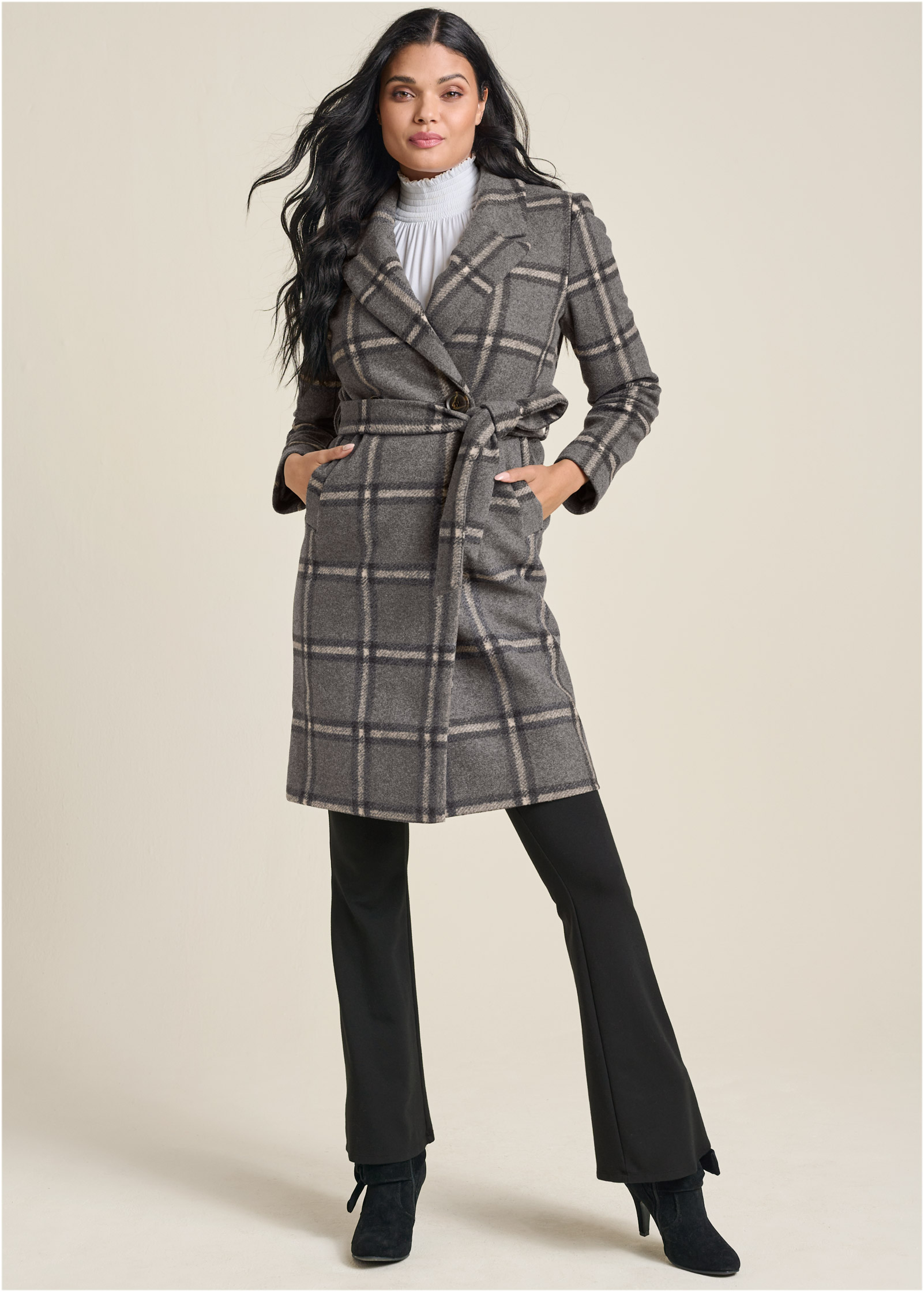 Venus belted plaid on sale coat